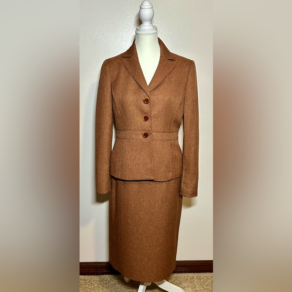 Brown Wool Blazer and Skirt Set